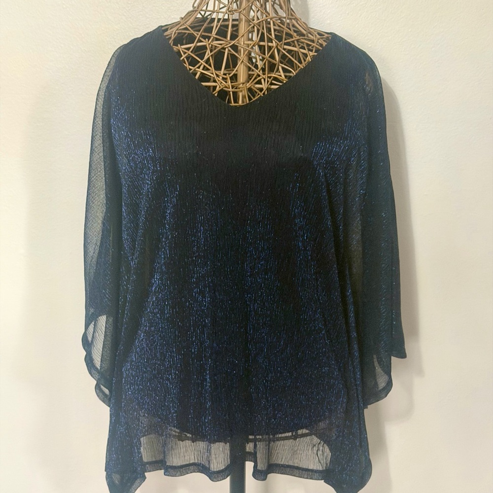 NY Collection Black and Blue Sheer Blouse